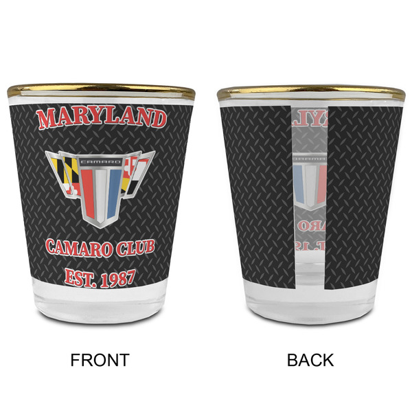Maryland Camaro Club Logo2 Glass Shot Glass - Gold Rim - Front & Back