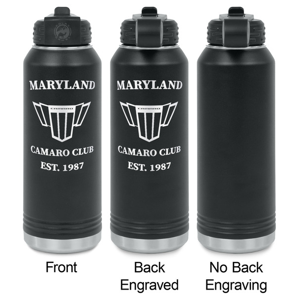 Maryland Camaro Club Logo2 Laser Engraved Water Bottles - 2 Styles - Front & Back View