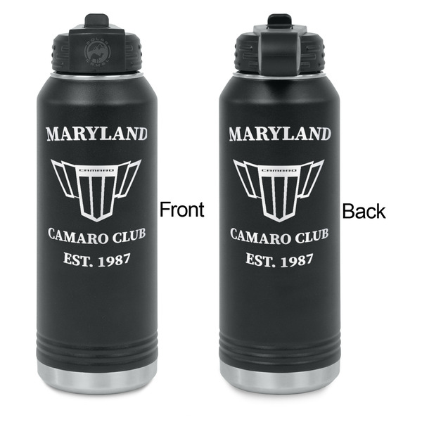 Maryland Camaro Club Logo2 Laser Engraved Water Bottles - Front & Back Engraving - Front & Back View