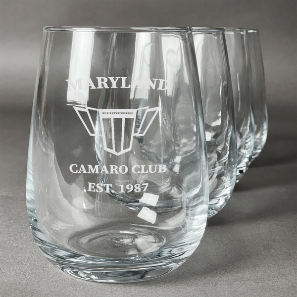Custom Maryland Camaro Club Logo2 Stemless Wine Glasses - Laser Engraved- Set of 4