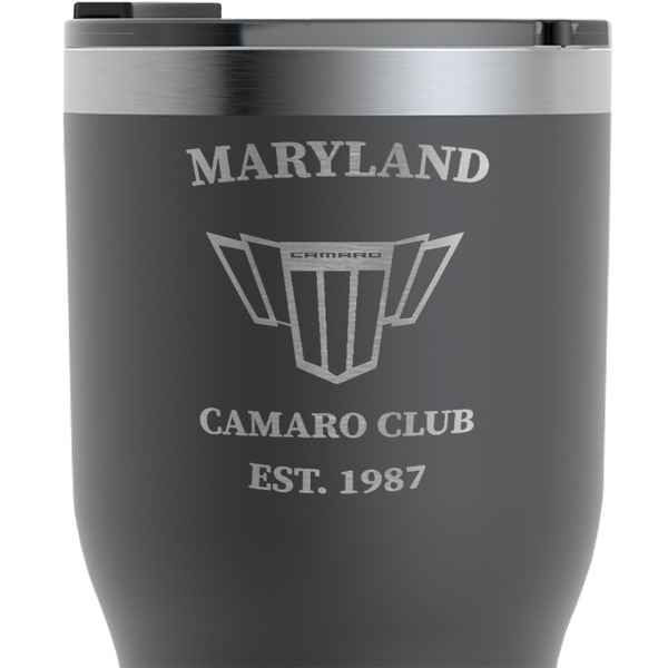 Maryland Camaro Club Logo2 RTIC Tumbler - Black - Close Up