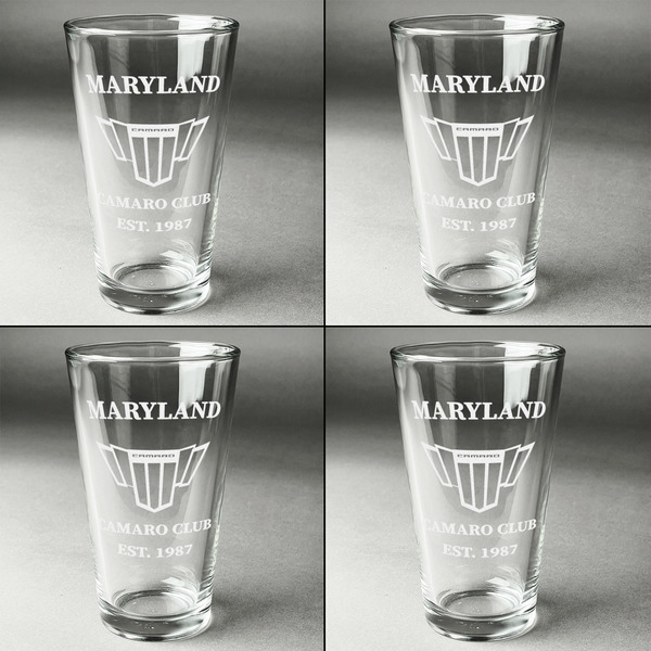 Maryland Camaro Club Logo2 Set of Four Engraved Beer Glasses - Individual View