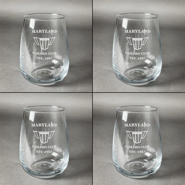 Maryland Camaro Club Logo2 Set of Four Personalized Stemless Wineglasses (Approval)