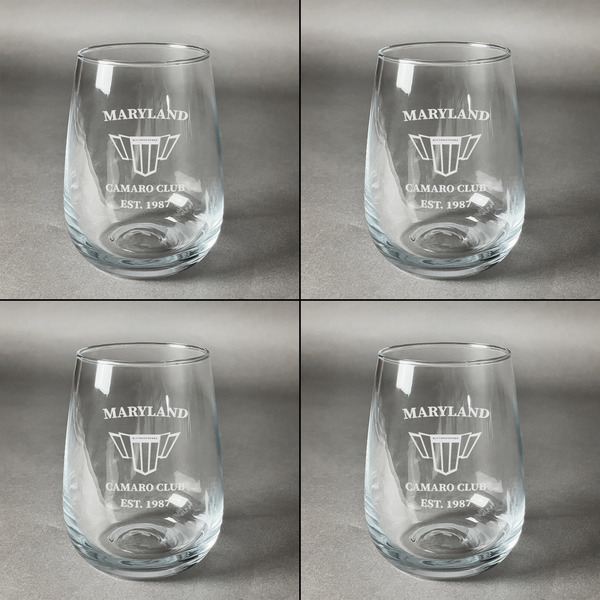 Maryland Camaro Club Logo2 Set of Four Personalized Stemless Wineglasses (Approval)