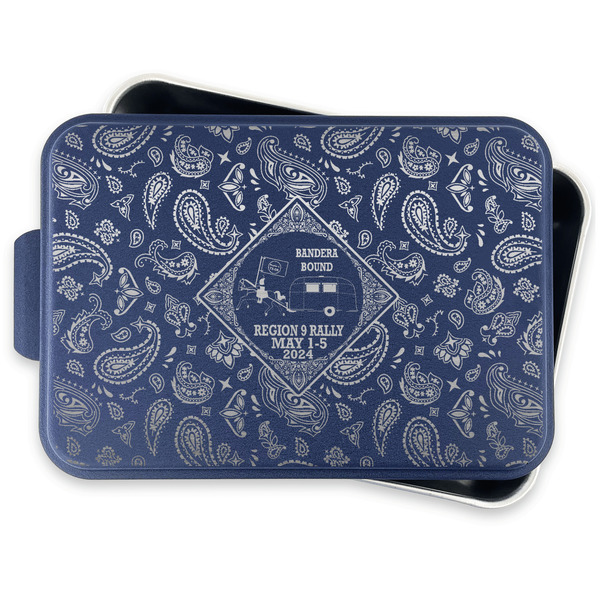 Bandera Region 9 Rally Aluminum Baking Pan - Navy Lid - FRONT w/lid off