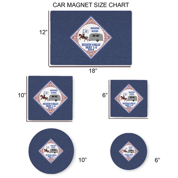 Bandera Region 9 Rally Car Magnets - SIZE CHART