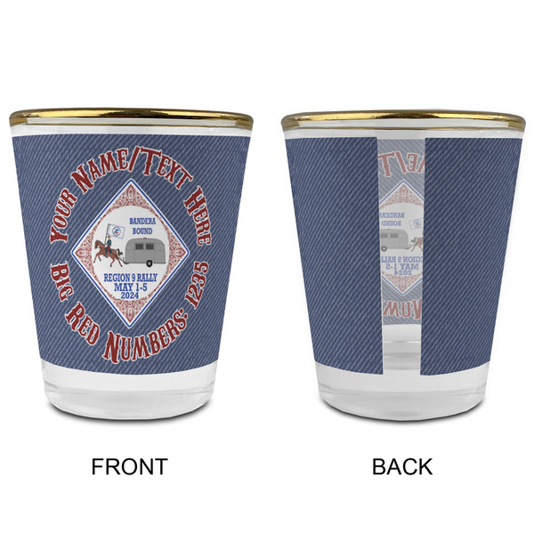 Bandera Region 9 Rally Glass Shot Glass - Gold Rim - Front & Back