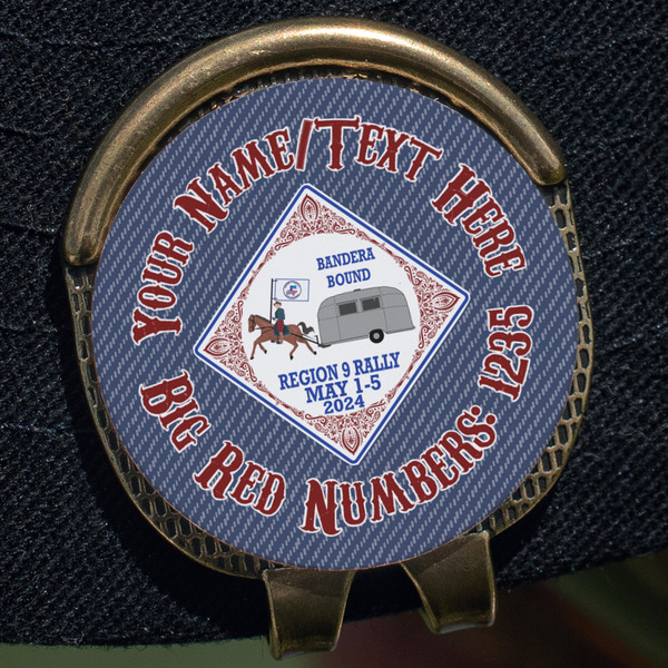 Bandera Region 9 Rally Golf Ball Marker Hat Clip - Gold - Close Up