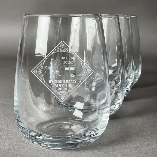Custom Bandera Region 9 Rally Stemless Wine Glasses - Laser Engraved- Set of 4