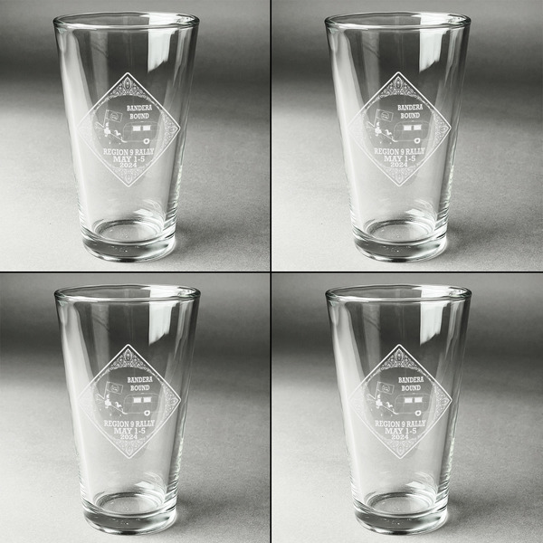 Bandera Region 9 Rally Set of Four Engraved Beer Glasses - Individual View
