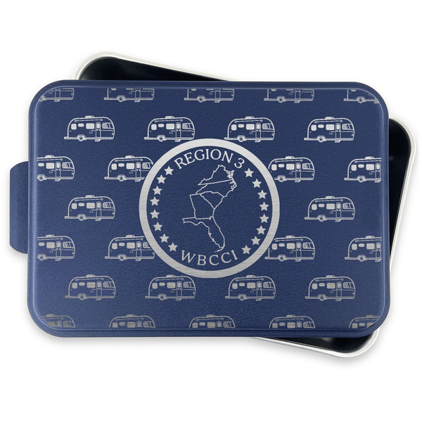 Region 3 Logo Aluminum Baking Pan - Navy Lid - FRONT w/lid off