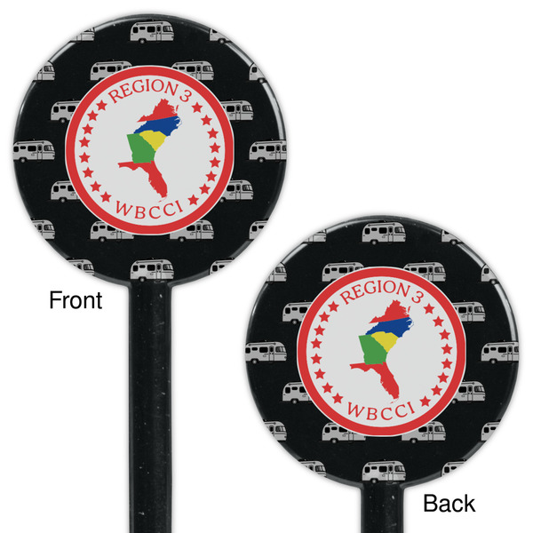 Region 3 Logo Black Plastic 5.5" Stir Stick - Double Sided - Round - Front & Back