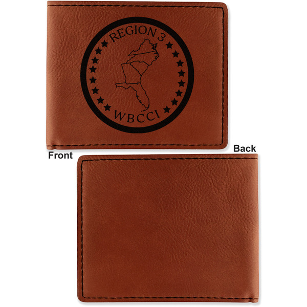 Region 3 Logo Cognac Leatherette Bifold Wallets - Front and Back Single Sided - Apvl