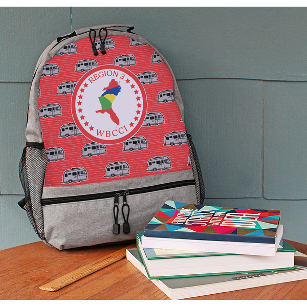 Region 3 Logo Large Backpack - Gray - On Desk