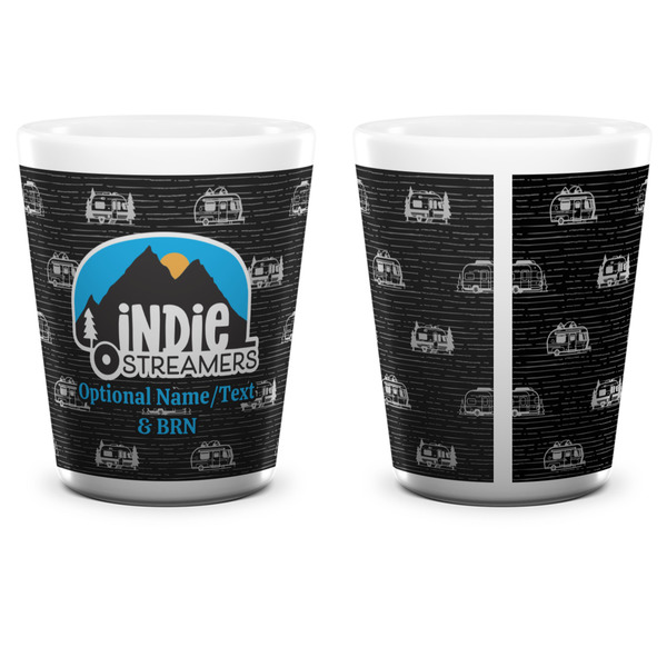 Airstream Indie Club Logo Ceramic Shot Glass - White - Front & Back