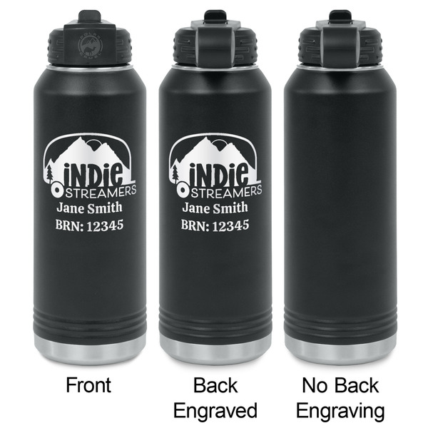 Airstream Indie Club Logo Laser Engraved Water Bottles - 2 Styles - Front & Back View