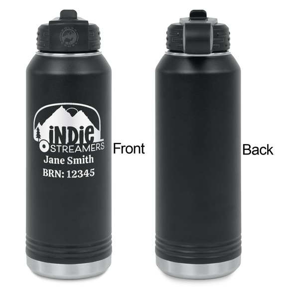 Airstream Indie Club Logo Laser Engraved Water Bottles - Front Engraving - Front & Back View