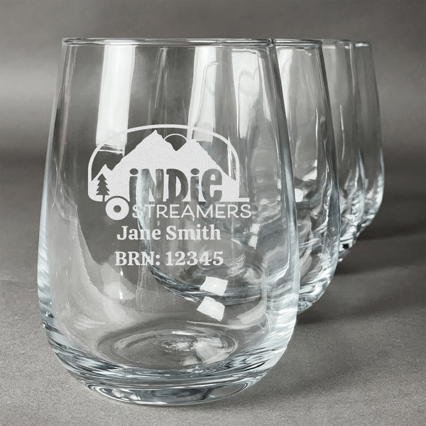 Custom Airstream Indie Club Logo Stemless Wine Glasses - Laser Engraved- Set of 4
