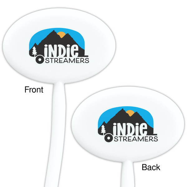 Airstream Indie Club Logo White Plastic 7" Stir Stick - Double Sided - Oval - Front & Back
