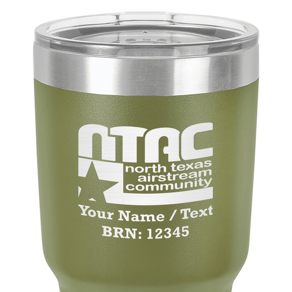 North Texas Airstream Community 30 oz Stainless Steel Ringneck Tumbler - Olive - Close Up
