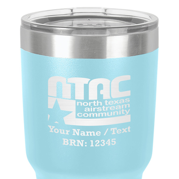 North Texas Airstream Community 30 oz Stainless Steel Ringneck Tumbler - Teal - Close Up