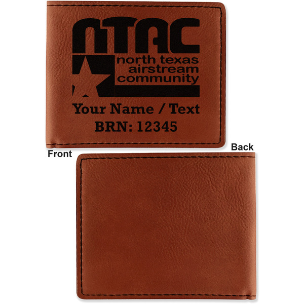 North Texas Airstream Community Cognac Leatherette Bifold Wallets - Front and Back Single Sided - Apvl