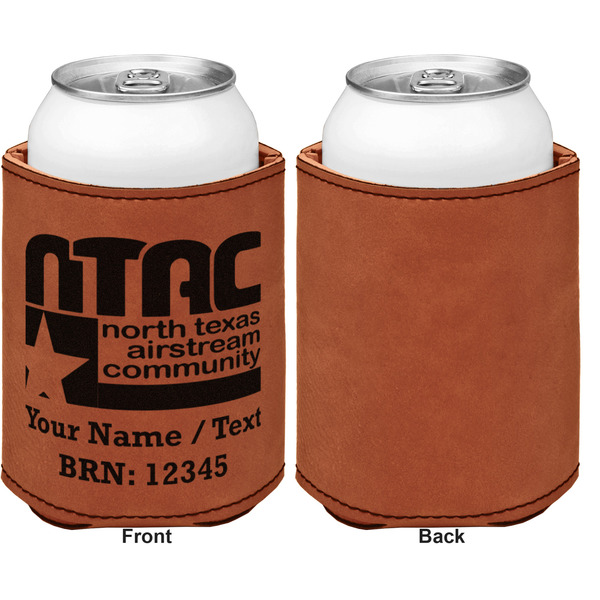 North Texas Airstream Community Cognac Leatherette Can Sleeve - Single Sided Front and Back