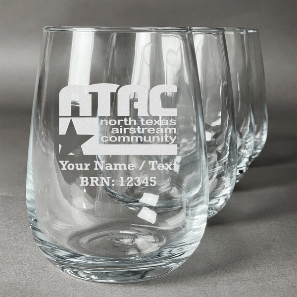 Custom North Texas Airstream Community Stemless Wine Glasses - Laser Engraved- Set of 4