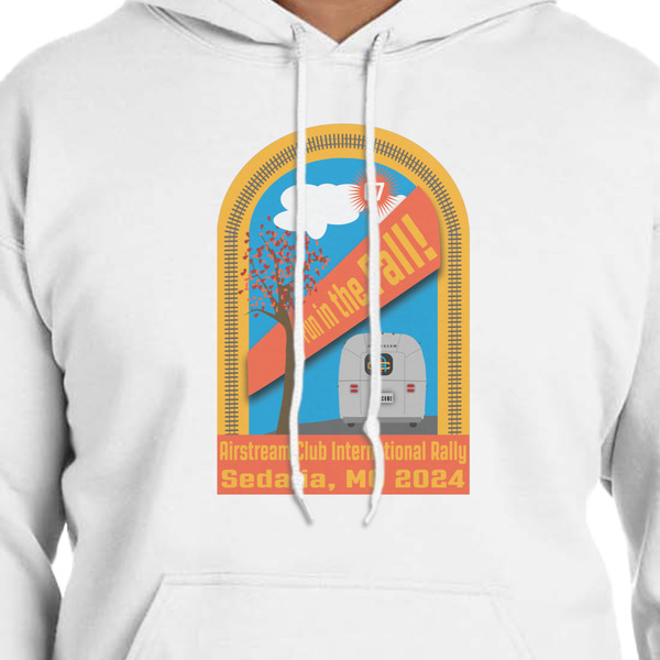 Airstream International Rally - 2024 White Hoodie on Model - CloseUp