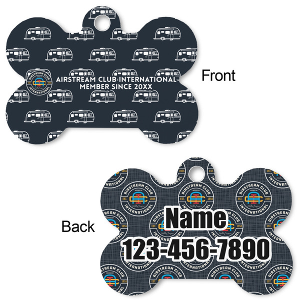 Airstream Club International Logo Bone Shaped Dog ID Tag - Small - Front & Back View