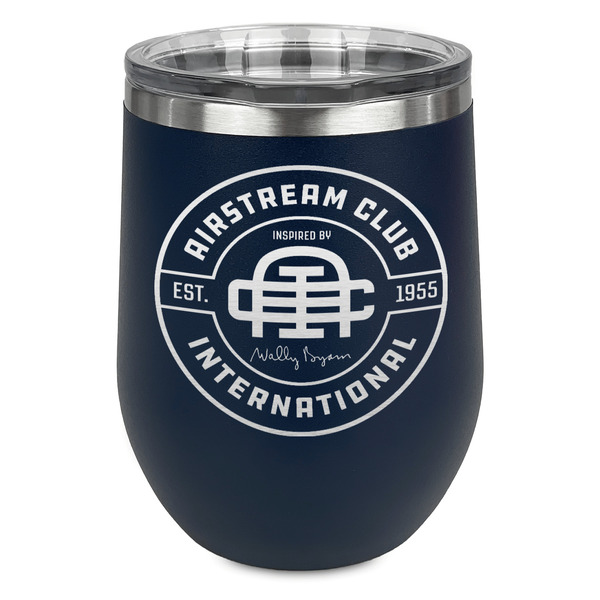 Airstream Club International Logo Stainless Wine Tumblers - Navy - Single Sided - Front