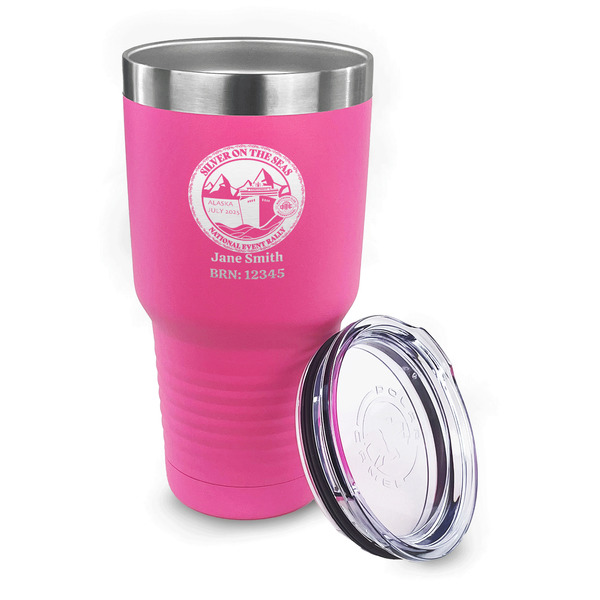 Silver on the Seas 30 oz Stainless Steel Ringneck Tumblers - Pink - LID OFF