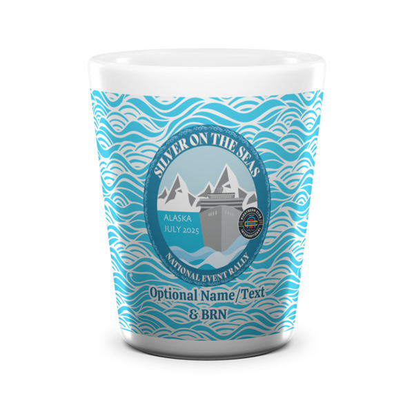 Silver on the Seas Ceramic Shot Glass - White - Front