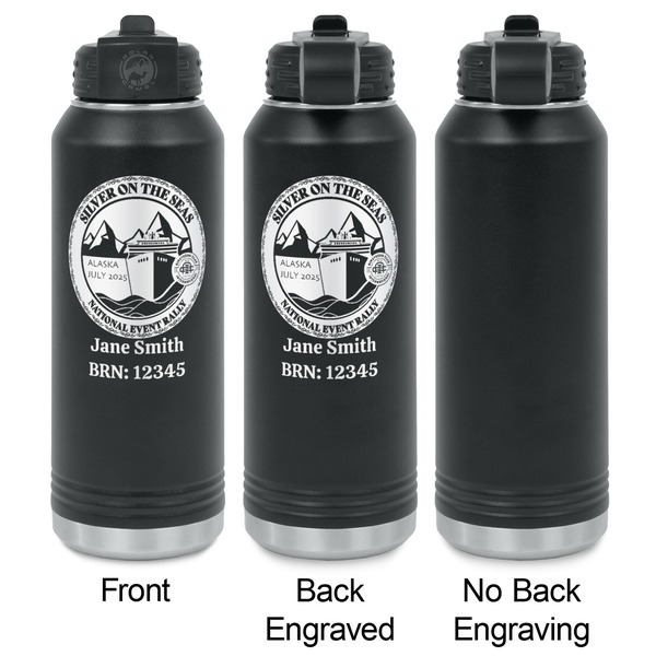 Silver on the Seas Laser Engraved Water Bottles - 2 Styles - Front & Back View