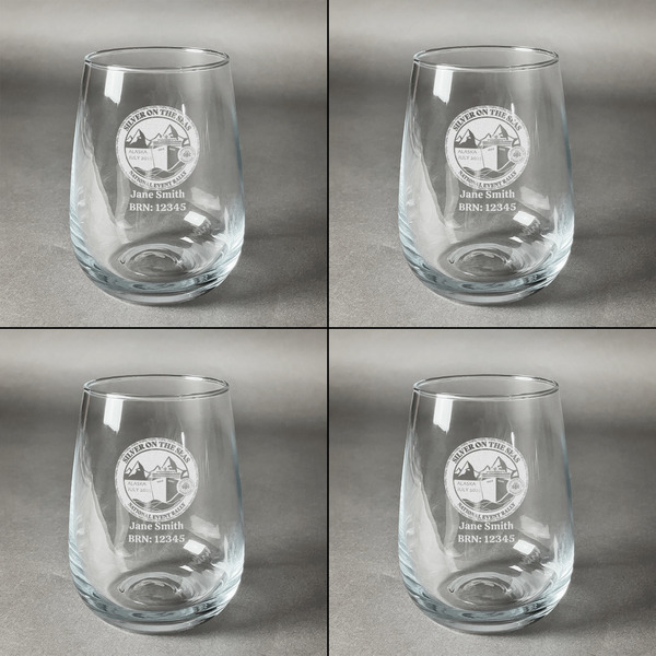 Silver on the Seas Set of Four Personalized Stemless Wineglasses (Approval)