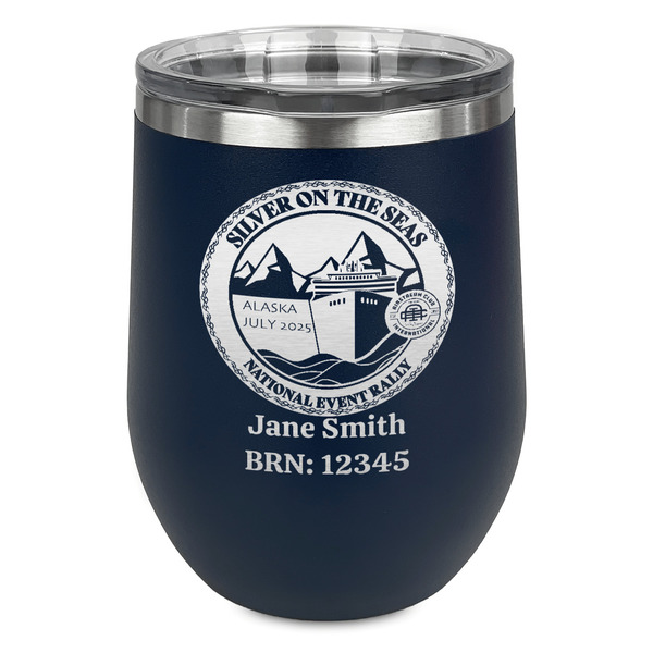 Silver on the Seas Stainless Wine Tumblers - Navy - Single Sided - Front