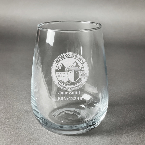 Custom Silver on the Seas Stemless Wine Glass - Laser Engraved