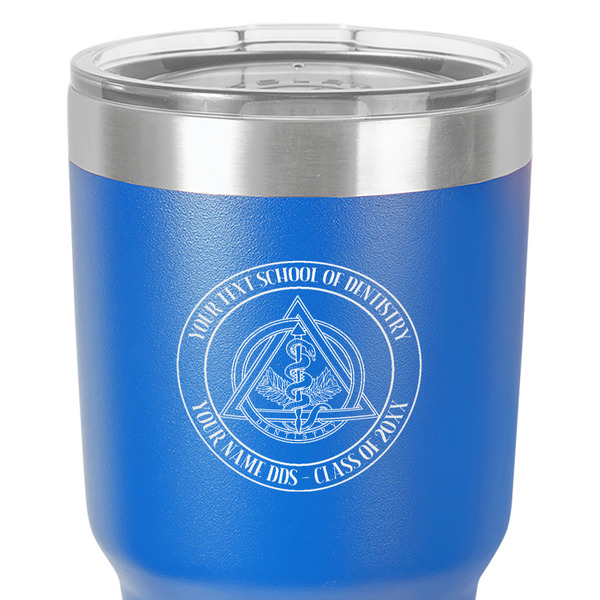 Dental Insignia / Emblem 30 oz Stainless Steel Ringneck Tumbler - Blue - Close Up