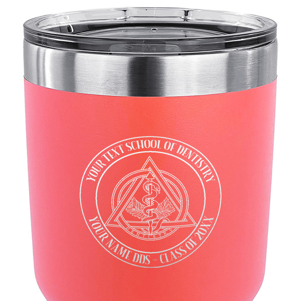 Dental Insignia / Emblem 30 oz Stainless Steel Ringneck Tumbler - Coral - CLOSE UP