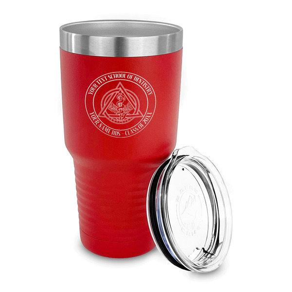 Dental Insignia / Emblem 30 oz Stainless Steel Ringneck Tumblers - Red - LID OFF