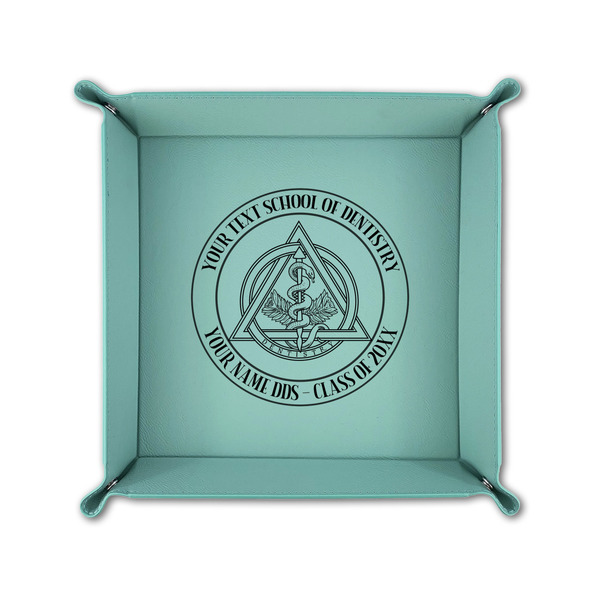 Dental Insignia / Emblem 6" x 6" Teal Leatherette Snap Up Tray - FOLDED UP