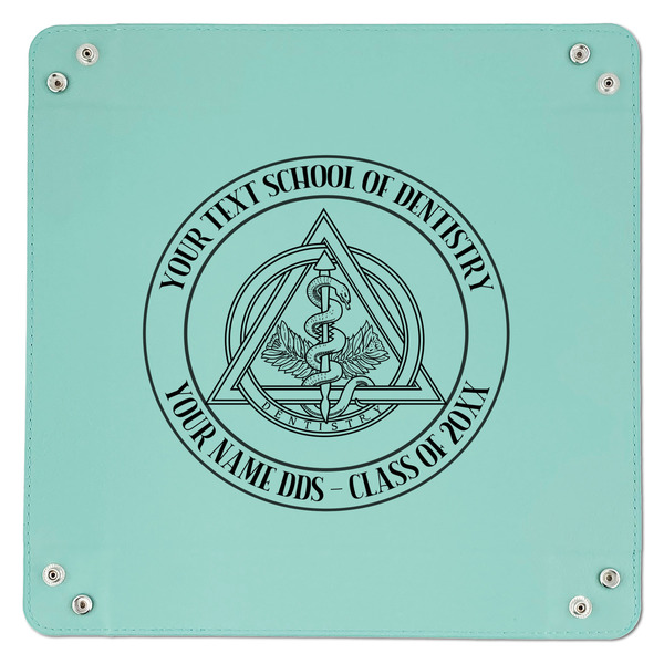 Dental Insignia / Emblem 9" x 9" Teal Leatherette Snap Up Tray - APPROVAL