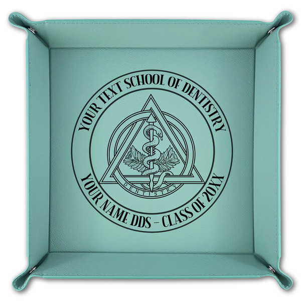 Dental Insignia / Emblem 9" x 9" Teal Leatherette Snap Up Tray - FOLDED