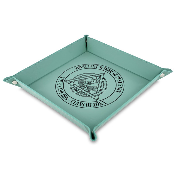 Custom Dental Insignia / Emblem Faux Leather Valet Tray - 9" x 9"  - Teal (Personalized)
