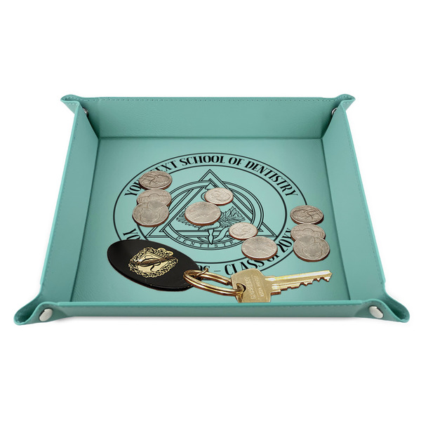 Dental Insignia / Emblem 9" x 9" Teal Leatherette Snap Up Tray - STYLED