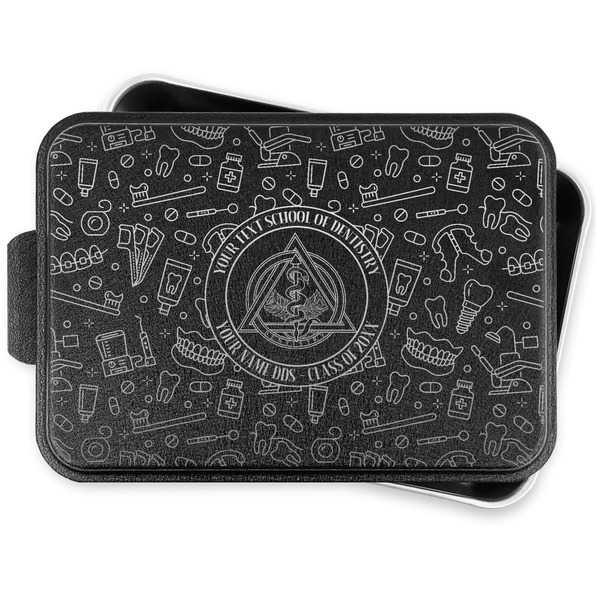 Dental Insignia / Emblem Aluminum Baking Pan - Black Lid - FRONT w/lid off