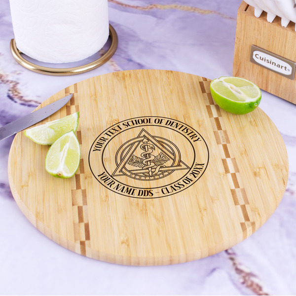 Dental Insignia / Emblem Bamboo Cutting Board - In Context