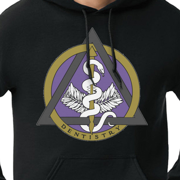 Dental Insignia / Emblem Black Hoodie on Model - CloseUp