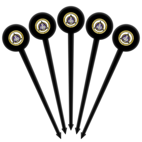 Dental Insignia / Emblem Black Plastic 4" Food Pick - Round - Fan View