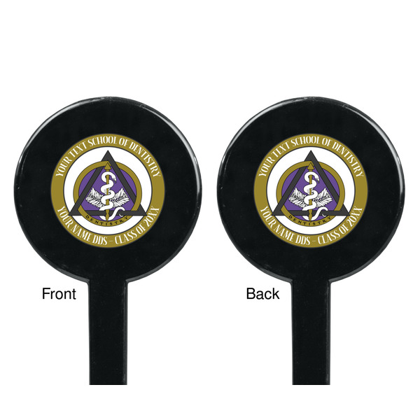 Dental Insignia / Emblem Black Plastic 7" Stir Stick - Double Sided - Round - Front & Back